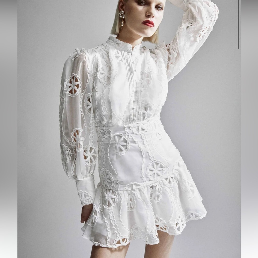 Bardot White Long Sleeve Lace Mini Dress